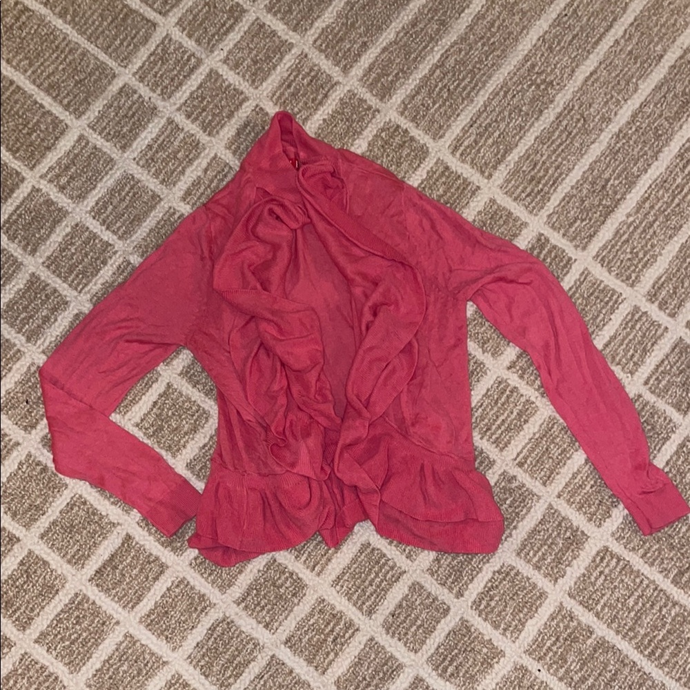 Women's Pink Ruffle Front Long-Sleeve Sweater Top